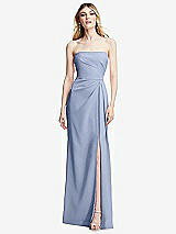 Alt View 1 Thumbnail - Sky Blue Strapless Pleated Faux Wrap Trumpet Gown with Front Slit