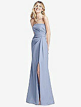 Alt View 2 Thumbnail - Sky Blue Strapless Pleated Faux Wrap Trumpet Gown with Front Slit