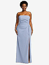 Front View Thumbnail - Sky Blue Strapless Pleated Faux Wrap Trumpet Gown with Front Slit