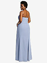Rear View Thumbnail - Sky Blue Strapless Pleated Faux Wrap Trumpet Gown with Front Slit