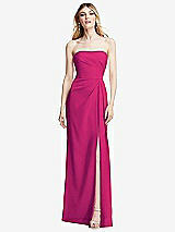 Alt View 1 Thumbnail - Think Pink Strapless Pleated Faux Wrap Trumpet Gown with Front Slit