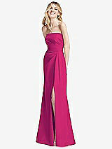 Alt View 2 Thumbnail - Think Pink Strapless Pleated Faux Wrap Trumpet Gown with Front Slit