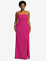 Front View Thumbnail - Think Pink Strapless Pleated Faux Wrap Trumpet Gown with Front Slit