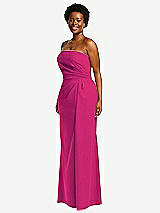 Side View Thumbnail - Think Pink Strapless Pleated Faux Wrap Trumpet Gown with Front Slit