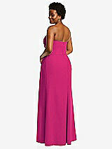 Rear View Thumbnail - Think Pink Strapless Pleated Faux Wrap Trumpet Gown with Front Slit