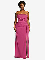 Front View Thumbnail - Tea Rose Strapless Pleated Faux Wrap Trumpet Gown with Front Slit