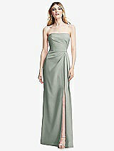 Alt View 1 Thumbnail - Willow Green Strapless Pleated Faux Wrap Trumpet Gown with Front Slit
