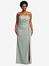 Front View Thumbnail - Willow Green Strapless Pleated Faux Wrap Trumpet Gown with Front Slit