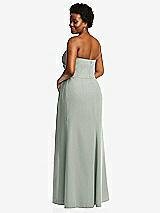 Rear View Thumbnail - Willow Green Strapless Pleated Faux Wrap Trumpet Gown with Front Slit