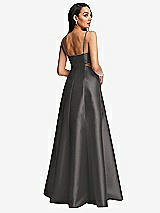 Rear View Thumbnail - Caviar Gray Open Neckline Cutout Satin Twill A-Line Gown with Pockets