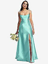 Alt View 1 Thumbnail - Coastal Open Neckline Cutout Satin Twill A-Line Gown with Pockets