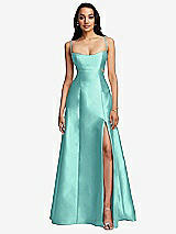 Front View Thumbnail - Coastal Open Neckline Cutout Satin Twill A-Line Gown with Pockets