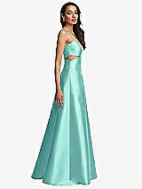 Side View Thumbnail - Coastal Open Neckline Cutout Satin Twill A-Line Gown with Pockets