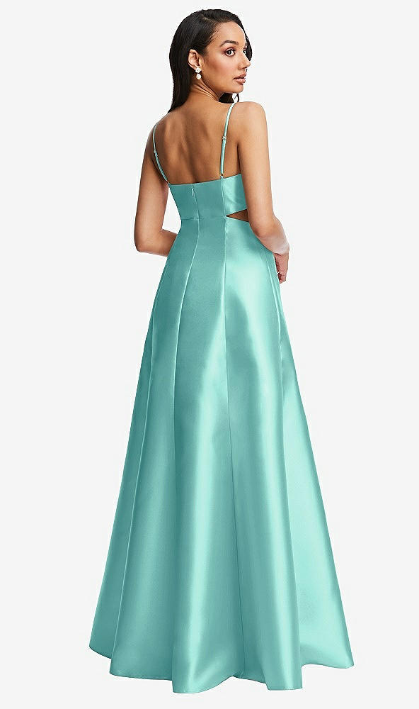 Back View - Coastal Open Neckline Cutout Satin Twill A-Line Gown with Pockets