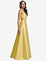 Side View Thumbnail - Maize Open Neckline Cutout Satin Twill A-Line Gown with Pockets