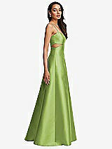 Side View Thumbnail - Mojito Open Neckline Cutout Satin Twill A-Line Gown with Pockets