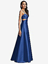 Side View Thumbnail - Classic Blue Open Neckline Cutout Satin Twill A-Line Gown with Pockets