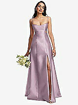 Alt View 1 Thumbnail - Suede Rose Open Neckline Cutout Satin Twill A-Line Gown with Pockets