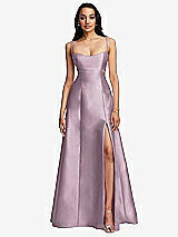 Front View Thumbnail - Suede Rose Open Neckline Cutout Satin Twill A-Line Gown with Pockets