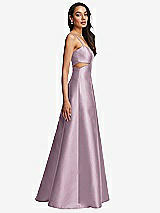 Side View Thumbnail - Suede Rose Open Neckline Cutout Satin Twill A-Line Gown with Pockets