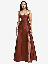 Front View Thumbnail - Auburn Moon Open Neckline Cutout Satin Twill A-Line Gown with Pockets