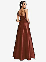 Rear View Thumbnail - Auburn Moon Open Neckline Cutout Satin Twill A-Line Gown with Pockets