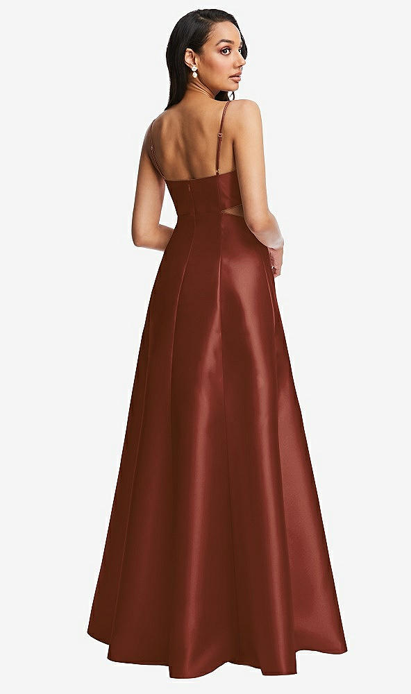 Back View - Auburn Moon Open Neckline Cutout Satin Twill A-Line Gown with Pockets