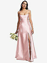 Alt View 1 Thumbnail - Ballet Pink Open Neckline Cutout Satin Twill A-Line Gown with Pockets