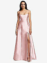 Front View Thumbnail - Ballet Pink Open Neckline Cutout Satin Twill A-Line Gown with Pockets