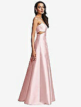 Side View Thumbnail - Ballet Pink Open Neckline Cutout Satin Twill A-Line Gown with Pockets