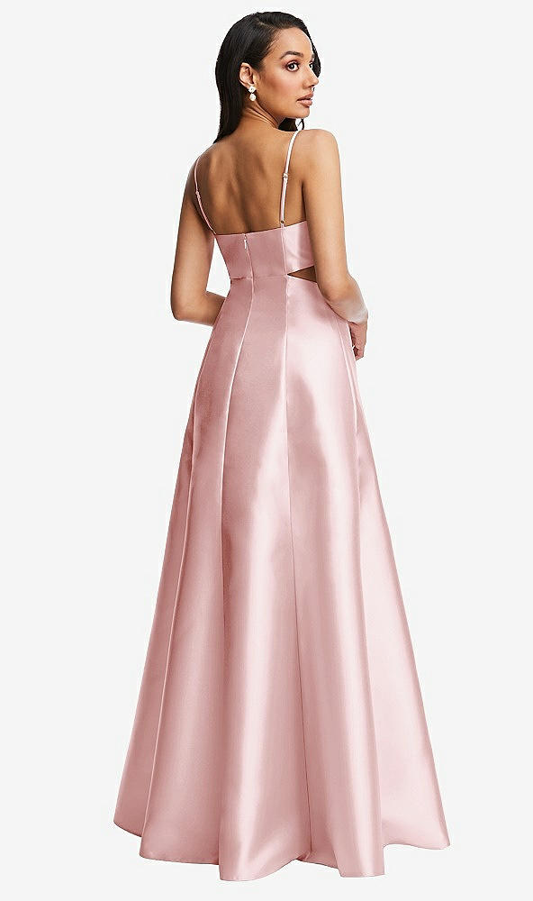 Back View - Ballet Pink Open Neckline Cutout Satin Twill A-Line Gown with Pockets