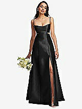 Alt View 1 Thumbnail - Black Open Neckline Cutout Satin Twill A-Line Gown with Pockets