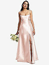 Alt View 1 Thumbnail - Blush Open Neckline Cutout Satin Twill A-Line Gown with Pockets