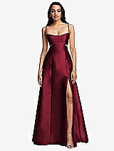 Front View Thumbnail - Burgundy Open Neckline Cutout Satin Twill A-Line Gown with Pockets