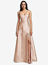 Front View Thumbnail - Cameo Open Neckline Cutout Satin Twill A-Line Gown with Pockets
