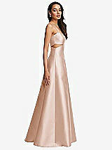 Side View Thumbnail - Cameo Open Neckline Cutout Satin Twill A-Line Gown with Pockets