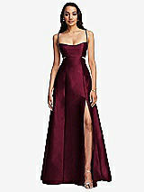 Front View Thumbnail - Cabernet Open Neckline Cutout Satin Twill A-Line Gown with Pockets