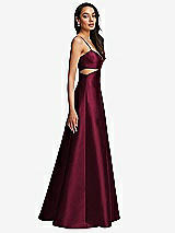 Side View Thumbnail - Cabernet Open Neckline Cutout Satin Twill A-Line Gown with Pockets