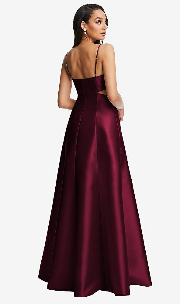 Back View - Cabernet Open Neckline Cutout Satin Twill A-Line Gown with Pockets