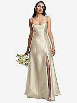 Alt View 1 Thumbnail - Champagne Open Neckline Cutout Satin Twill A-Line Gown with Pockets
