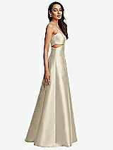 Side View Thumbnail - Champagne Open Neckline Cutout Satin Twill A-Line Gown with Pockets