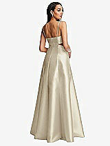 Rear View Thumbnail - Champagne Open Neckline Cutout Satin Twill A-Line Gown with Pockets