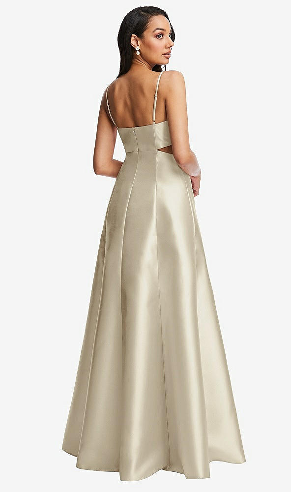 Back View - Champagne Open Neckline Cutout Satin Twill A-Line Gown with Pockets