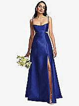 Alt View 1 Thumbnail - Cobalt Blue Open Neckline Cutout Satin Twill A-Line Gown with Pockets