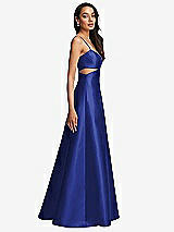 Side View Thumbnail - Cobalt Blue Open Neckline Cutout Satin Twill A-Line Gown with Pockets