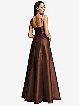 Rear View Thumbnail - Cognac Open Neckline Cutout Satin Twill A-Line Gown with Pockets