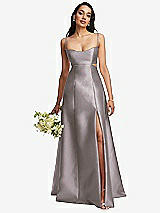 Alt View 1 Thumbnail - Cashmere Gray Open Neckline Cutout Satin Twill A-Line Gown with Pockets