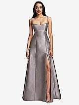 Front View Thumbnail - Cashmere Gray Open Neckline Cutout Satin Twill A-Line Gown with Pockets