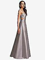 Side View Thumbnail - Cashmere Gray Open Neckline Cutout Satin Twill A-Line Gown with Pockets
