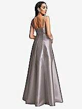 Rear View Thumbnail - Cashmere Gray Open Neckline Cutout Satin Twill A-Line Gown with Pockets